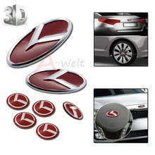 Kit de emblema para volante em 3d, 7 peças, cromado, vermelho, velocidade, emblema, volante, baú, 4 jantes) acessório 2011-2014 kia opma k5