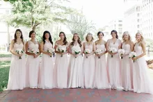BC123 Latest Design High Quality Cheap Floor Length vestido de festa Chiffon Pink Convertible Bridesmaid Dresses Big Size 2015