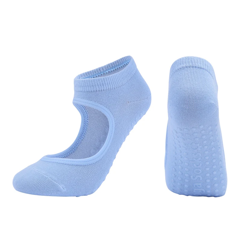 Женские носки для пилатеса высокого качества, противоскользящие Дышащие носки для йоги с открытой спиной, женские носки для занятий балетом и танцами, спортивные носки для фитнеса, тренажерного зала - Цвет: A-Blue
