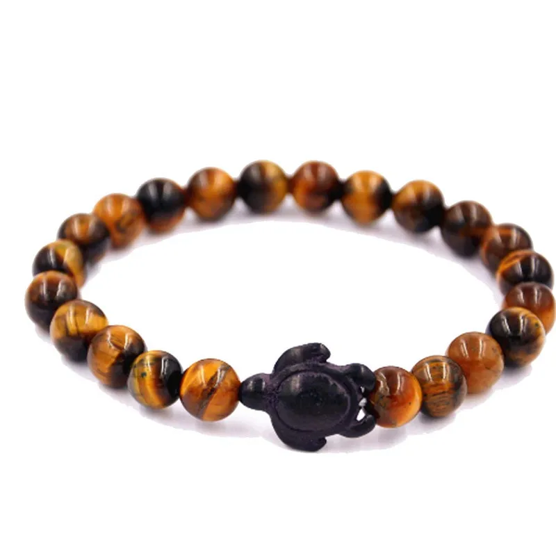 

Tiger's Eye Stone Beads Strand Bracelet Natural Stone Jewelry with Turtle Pendant Fashion Cloth Accessories