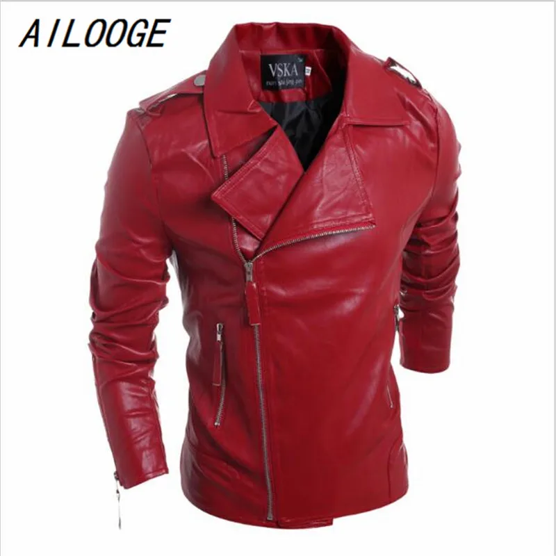 AILLOGE Mens Motorcycle Suede Jacket Solid Style Red Black white Faux Leather Jackets Men Korean Slim Fit Male Brand  Man Coat