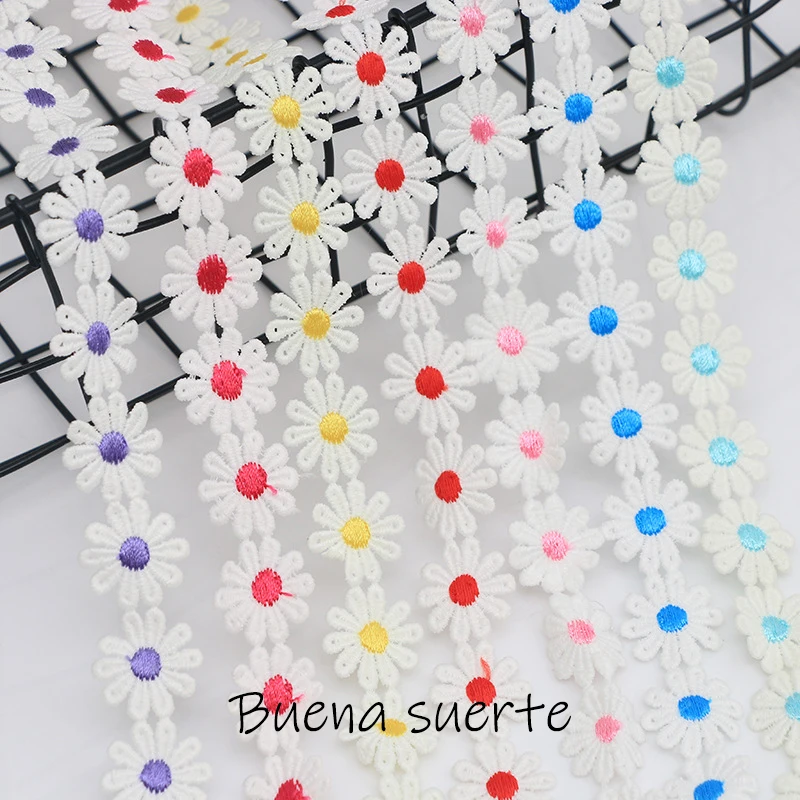 

Buena suerte Colorful Daisy Flower Lace Trim Knitting Wedding Embroidered Diy Handmade Patchwork Ribbon Sewing Supplies Crafts