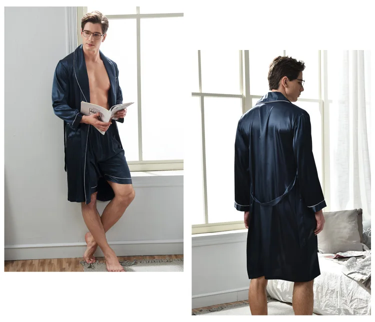 CherLemon мужские 2 предмета атлас шелковый халат и шорты костюм Демисезонный мужской классический кимоно длинный халат комплект легкий пижамы