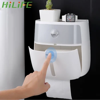 

HILIFE Paper Storage Tissue Paper Box Holder Toilet Tissue Dispenser Wall Mounted Creative Plastic Box Bath Toilet Paper Holder