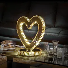 Романтический форме сердца светодиодный Кристалл Декоративные настольная лампа для спальни ночники гостиная нержавеющая стальная настольная лампа светодиодный свет