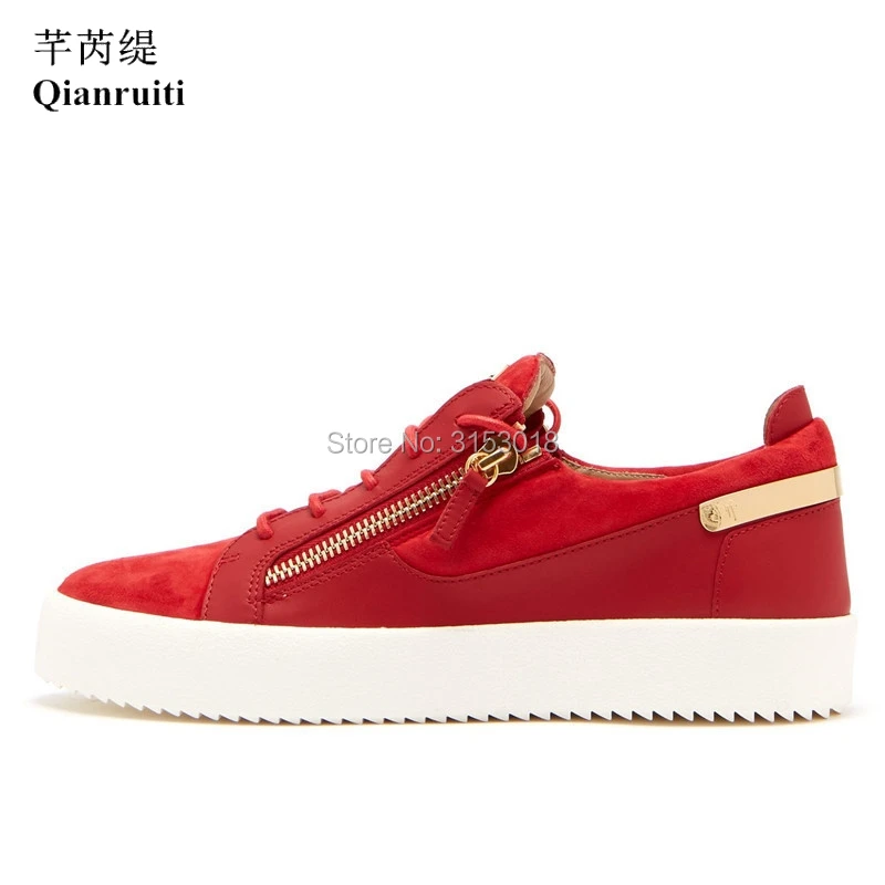 

Qianruiti Suede Men Casual Shoes Round Toe Low Top Lace-up Leisure Male Footwear Shoes Zipper Metal Decorated Man Shoes