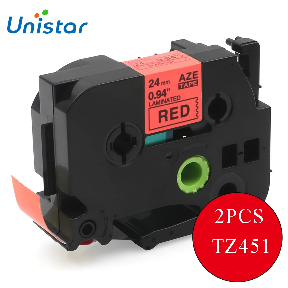 UNISTAR 2PCS Labels Compatible for Brother p touch Tape Tz 24mm Black