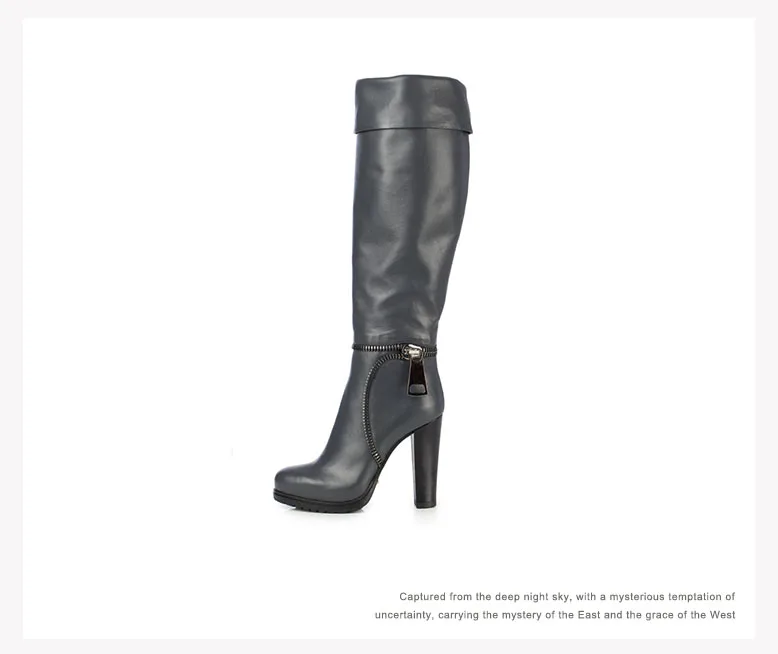 FSJ/зимние сапоги; женские сапоги до колена на платформе и высоком каблуке; пикантная женская обувь черного цвета; высокие сапоги; черные кожаные женские сапоги на молнии размера плюс 16