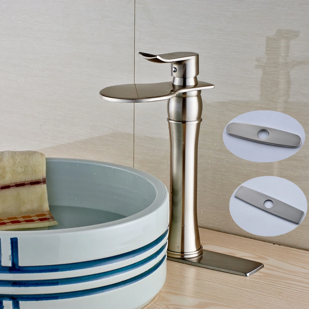 

Nickel Brushed Deck Mounted Single Handle Mixer Tap Ceramic Plate Spool Crane With Cover Plate