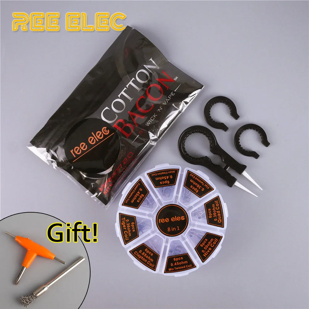 

REE ELEC Cotton Bacon / Muji + 48 Clapton Coils + Ceramics Tweezers Prebuilt Coil DIY Tools Set Electronic Cigarette Accessories