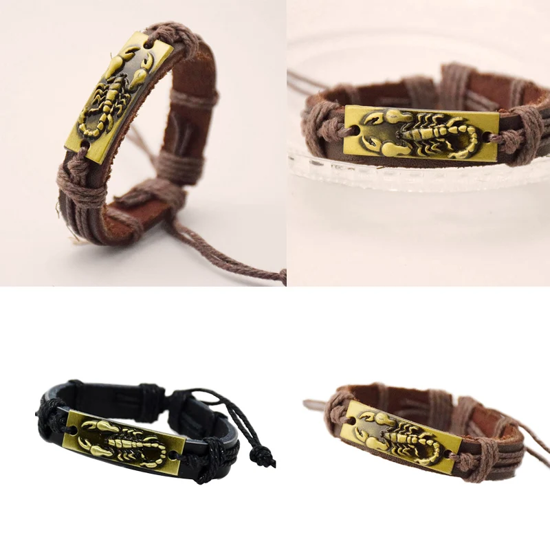 

1pcs Men Bracelet Jewelry Vintage Handmade Bracelet Genuine Leather Scorpion New Bracelet Scorpio Boyfriend Gifts Retro Style