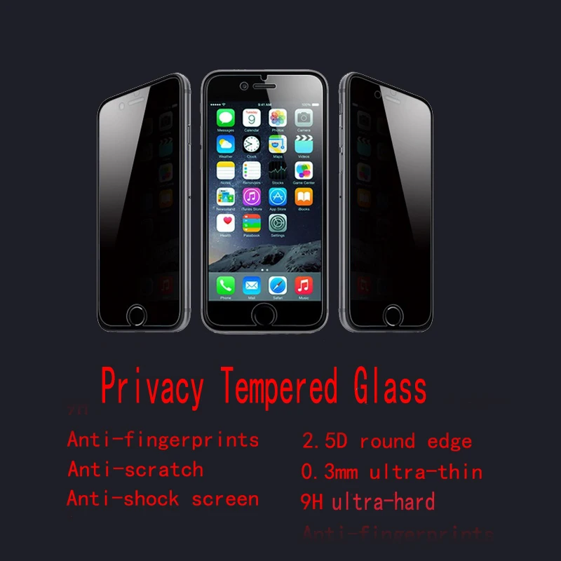 

FENGHEMEI Privacy Tempered Glass Protector For Apple iPhone 5 5S 6 6S Plus 7 8 Plus X Clear Black Anti Peeking Protector