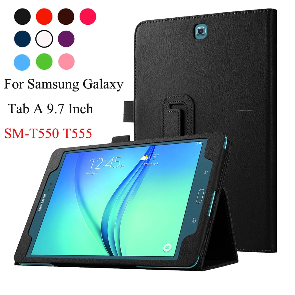 Роскошный чехол для Samsung Galaxy Tab 9,7 дюйма SM-T550 SM-T551 SM-T555 SM-P550 P555 случае lichee Style из искусственной кожи Стенд Крышка + ручка