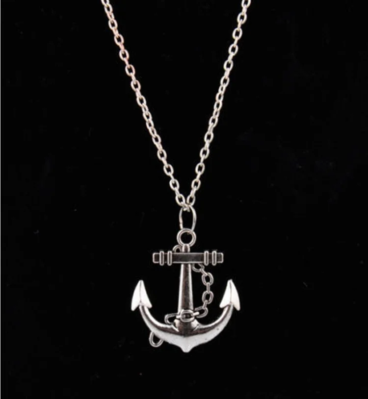Navy Anchor Design Charm Metal Pendant Necklaces Plating Silver Anchors