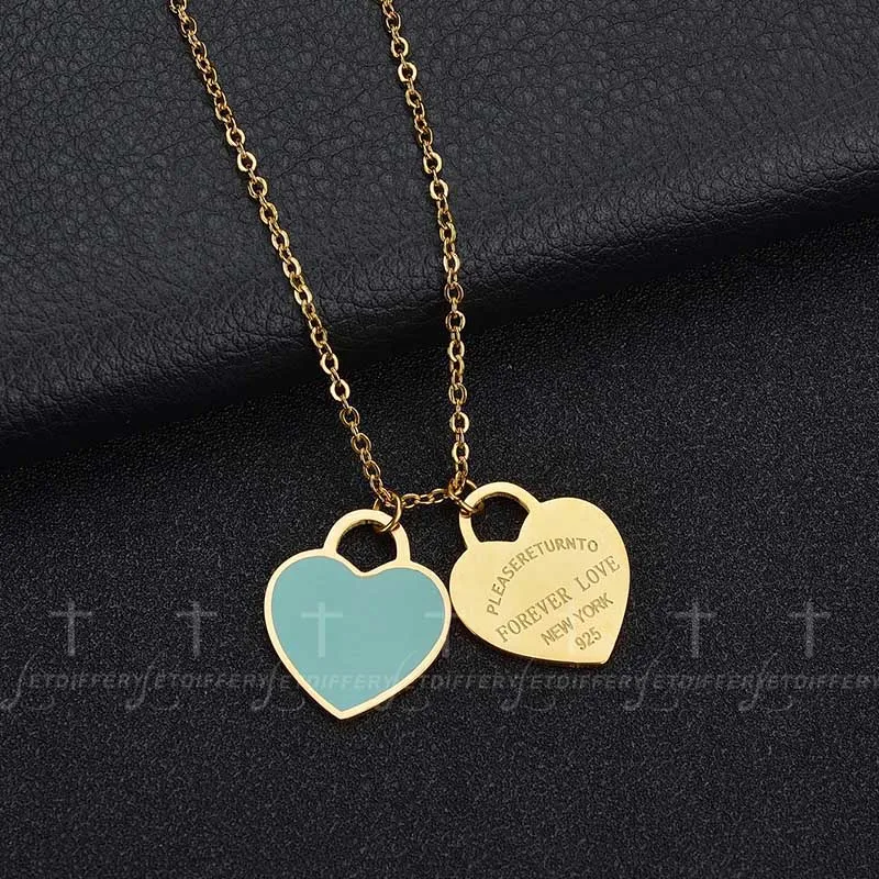 Letdiffery эмаль Любовь Двойное сердце ожерелье из нержавеющей стали письмо навсегда любовь ожерелье известный бренд женские ювелирные изделия