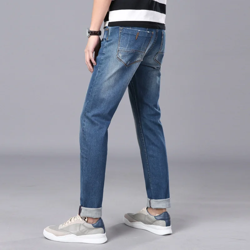 2019 New Men Jeans High Quality soft men jeans Men's Cotton-blend Slight Stretch Whiskers Wash Effect Slim Fit Jeans