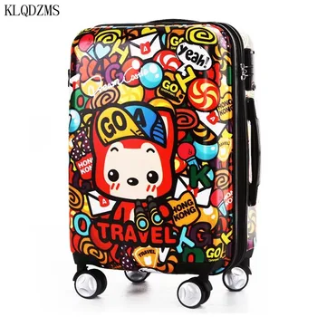 

KLQDZMS 20/24/28inch cartoon rolling luggage spinner cute women travel suitcase carry on boarding password box