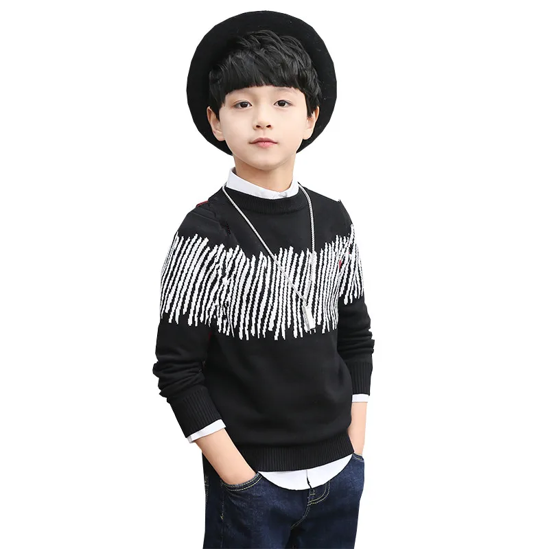 Billig 2019 junge Herbst Winter Gestrickte Gestreifte Pullover Jungen Langarm Pullover Kind Schule Mode Durchführen Warme Strickwaren Kid Kleidung