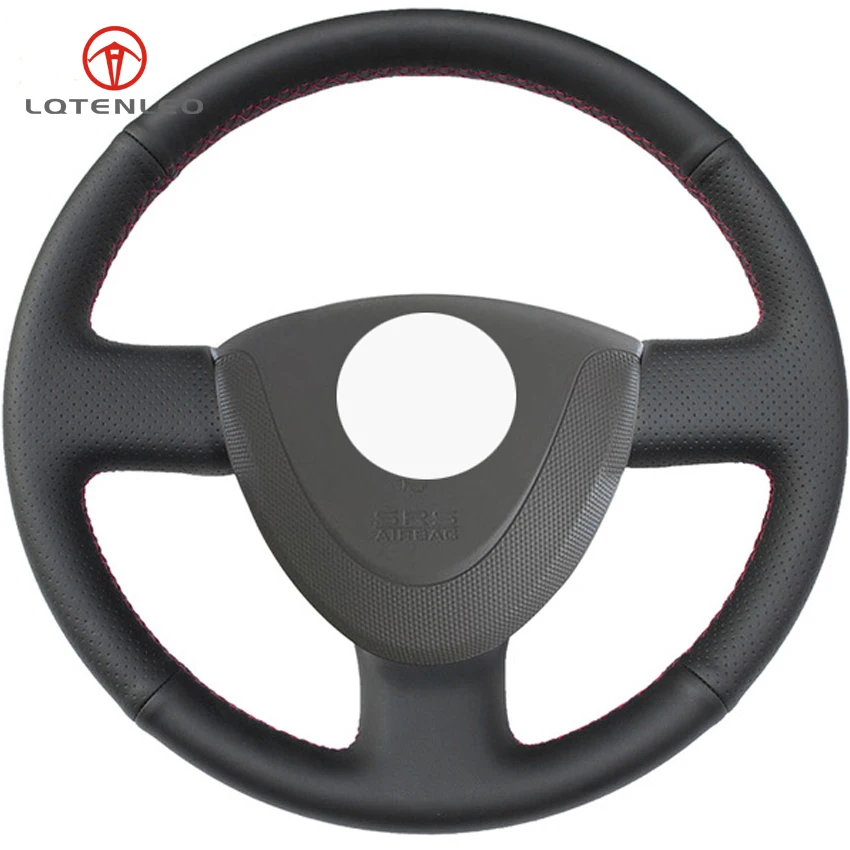 LQTENLEO Black Genuine Leather DIY Hand stitched Car Steering Wheel