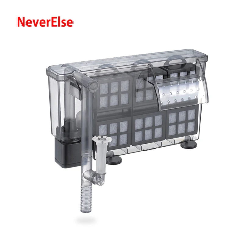 Aquarium Filter Pump Replaceable Inner Sponge Box 8W/10W Fish Tank Oil Surface Skimmer External Hanging Box in Box Filtration