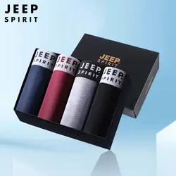 Оригинальный JEEP SPIRIT Boxer Мужское нижнее белье, боксеры шорты с принтом хлопковые Дышащие Боксеры para hombre cueca masculina 4 шт./партия