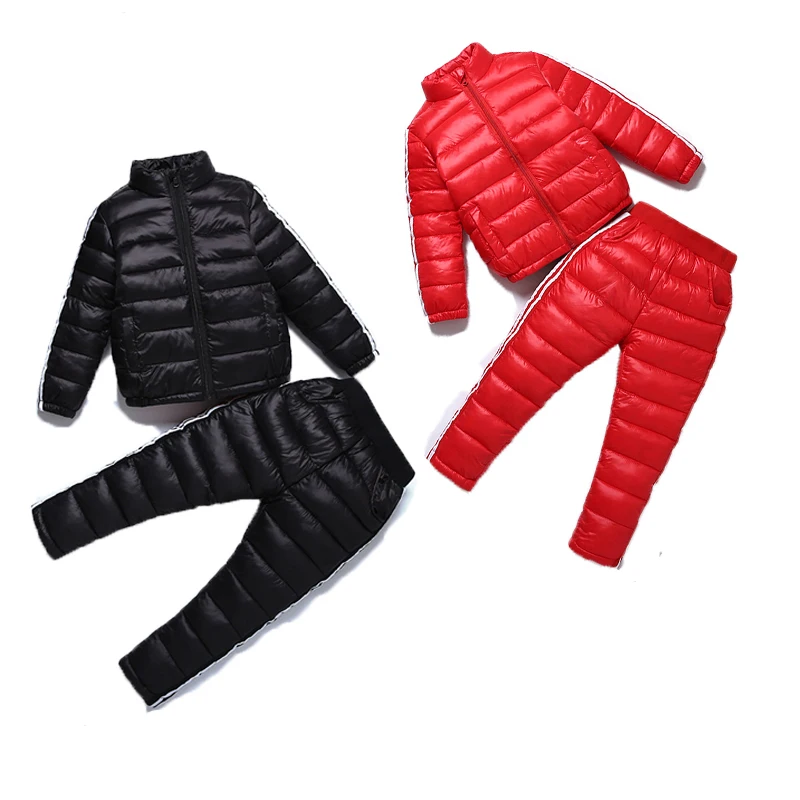 

2pcs Winter Kids Clothes Set Boys Sport Tracksuit Girls Thick Cotton Ski Suit Children Hooded Coat+Warm Pants Snow Outfits
