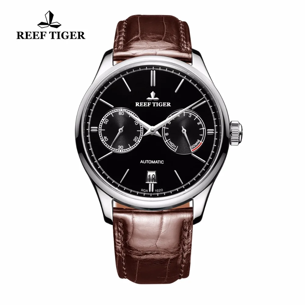  Reef Tiger/RT Elegant Business Mens Watch Automatic Steel Watch with Calendar Small Seconds Power R
