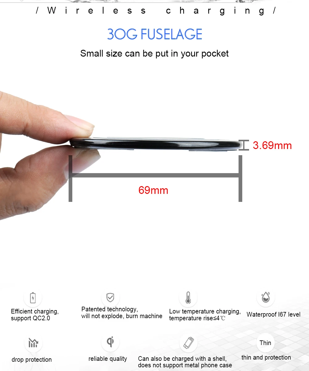 Ascromy ультратонкий водонепроницаемый мини беспроводной зарядный коврик Qi Быстрое беспроводное зарядное устройство для samsung Note 10 9 8 S9 Plus iPhone XR X XS