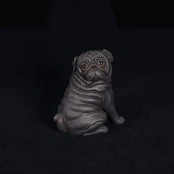 

12CM Black Lovely Pug Dog Models Action Figure Kids Educational Toy Gift Collection Ornaments Brinquedos