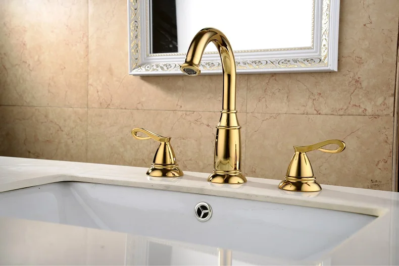 European three-hole faucet golden three-hole faucet classical eight-inch basin faucet three-piece Lu5105