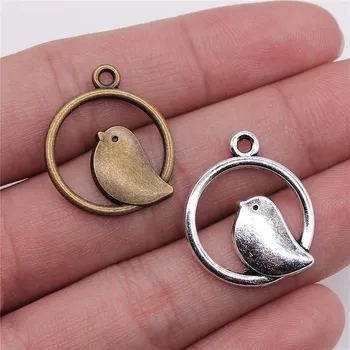 

WYSIWYG 20pcs 20mm 2 Colors Antique Silver Color Antique Bronze Plated Pendants Bird Charm Round Bird Pendants Round Bird