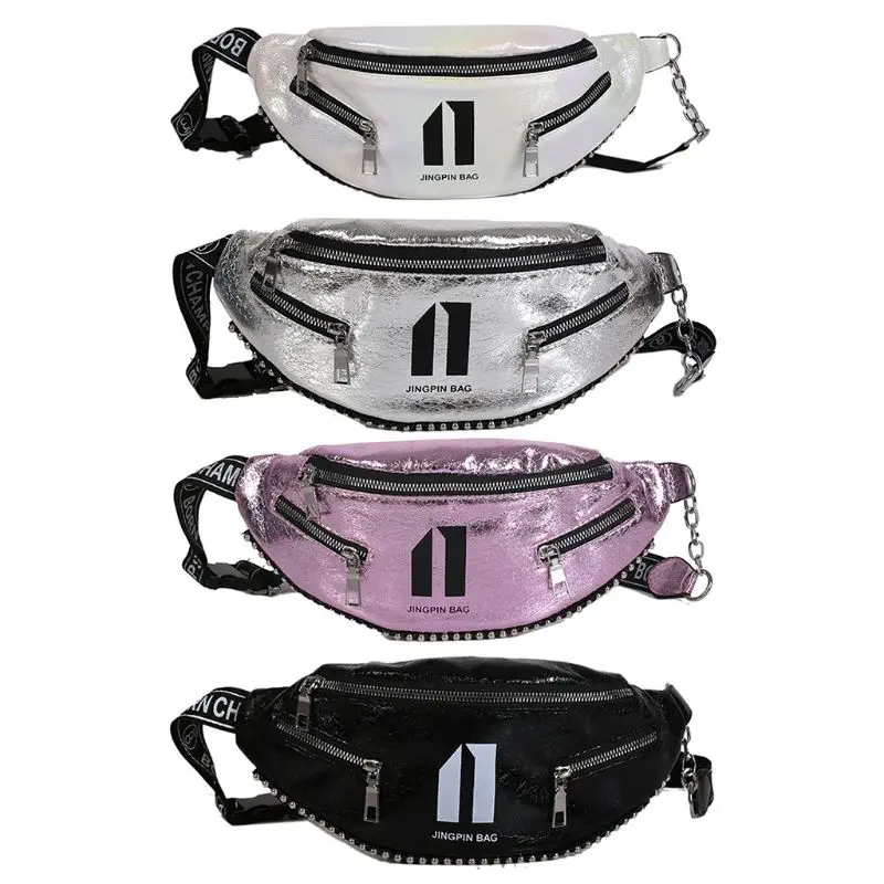 

THINKTHENDO Hot Sell Women PU Leather Waist Bag Chain Fanny Pack Travel Belt Chest Purse Shoulder Bags Rivets Punk Stud Tote