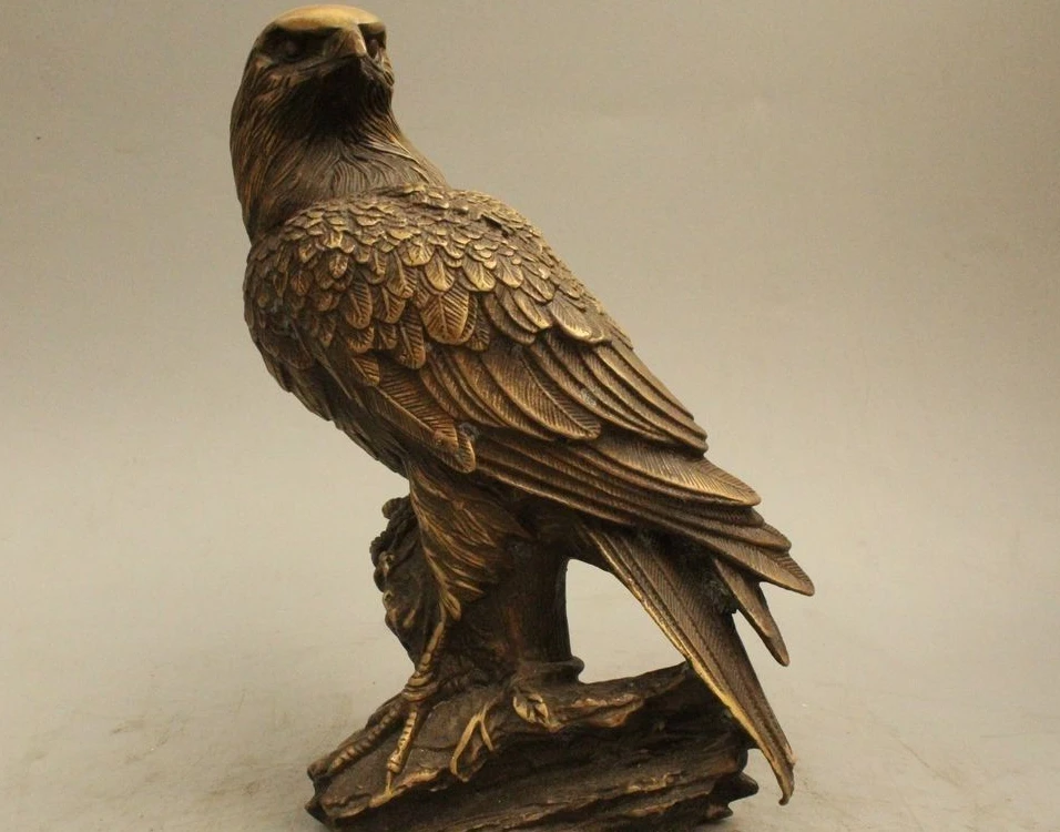 

9" Ferocious Chinese Lucky Bronze Arabia Hawk Eagle Bird Figures Statue Sculptur