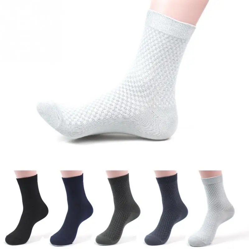 

Autumn Winter Breathable Men Socks Bamboo Fiber Man Checked Mid-calf Length Socks