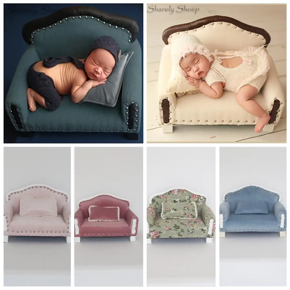 Photo Props WOOPOWER with Cushion Upholstered Couch Newborn Sofa Chair Accessories Seat Shoot Photography Posing Prop Kids Children Baby Gift Childhood Pose Backdrops for Studio Photoshoot Booth Home 