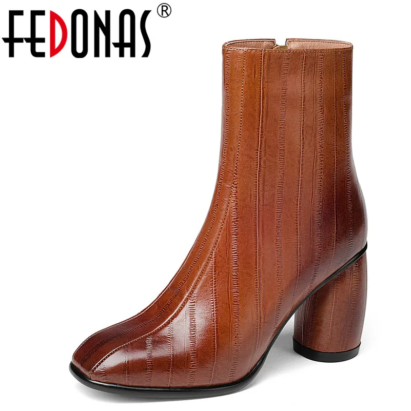 

FEDONAS 1Fashion Women Ankle Boots Genuine Leather Autumn Winter Warm High Heels Shoes Concise Zipper Career Quality Basic Boots