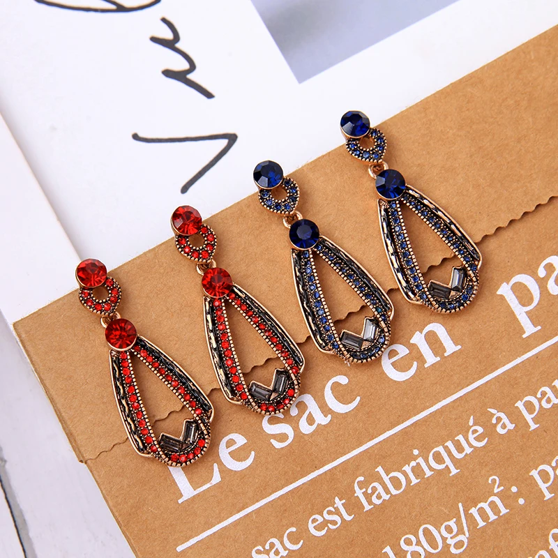 

kissme Entry Luxury Style Blue&Red Crystal Drop Earrings For Women Birthday Gifts Vintage Gold Color Fashion Jewelry Accessories