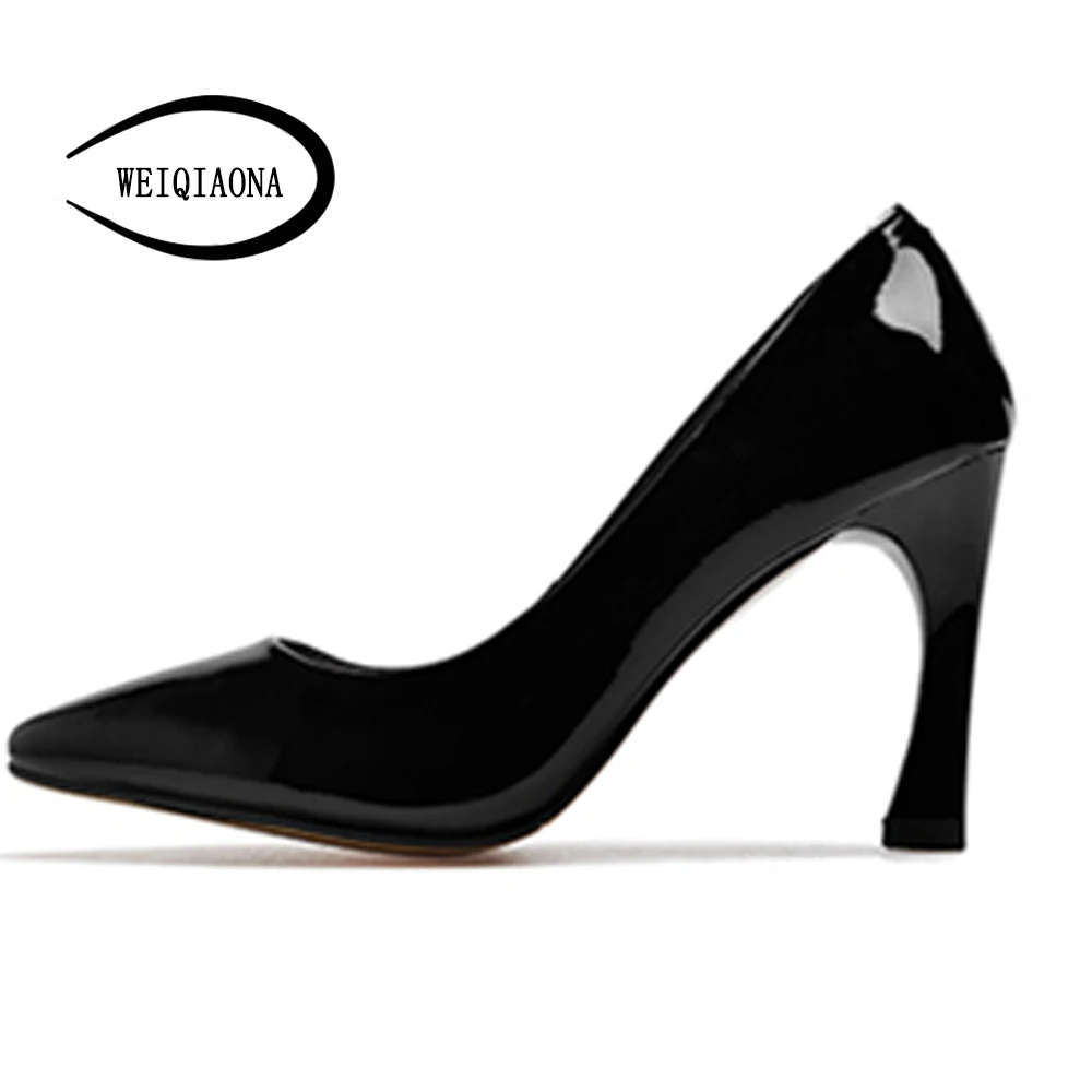 

WEIQIAONA women's Genuine Cowhide Patent leather high heels Basic ladies singles shoes Fashion pumps Dress shoes OL work shoes