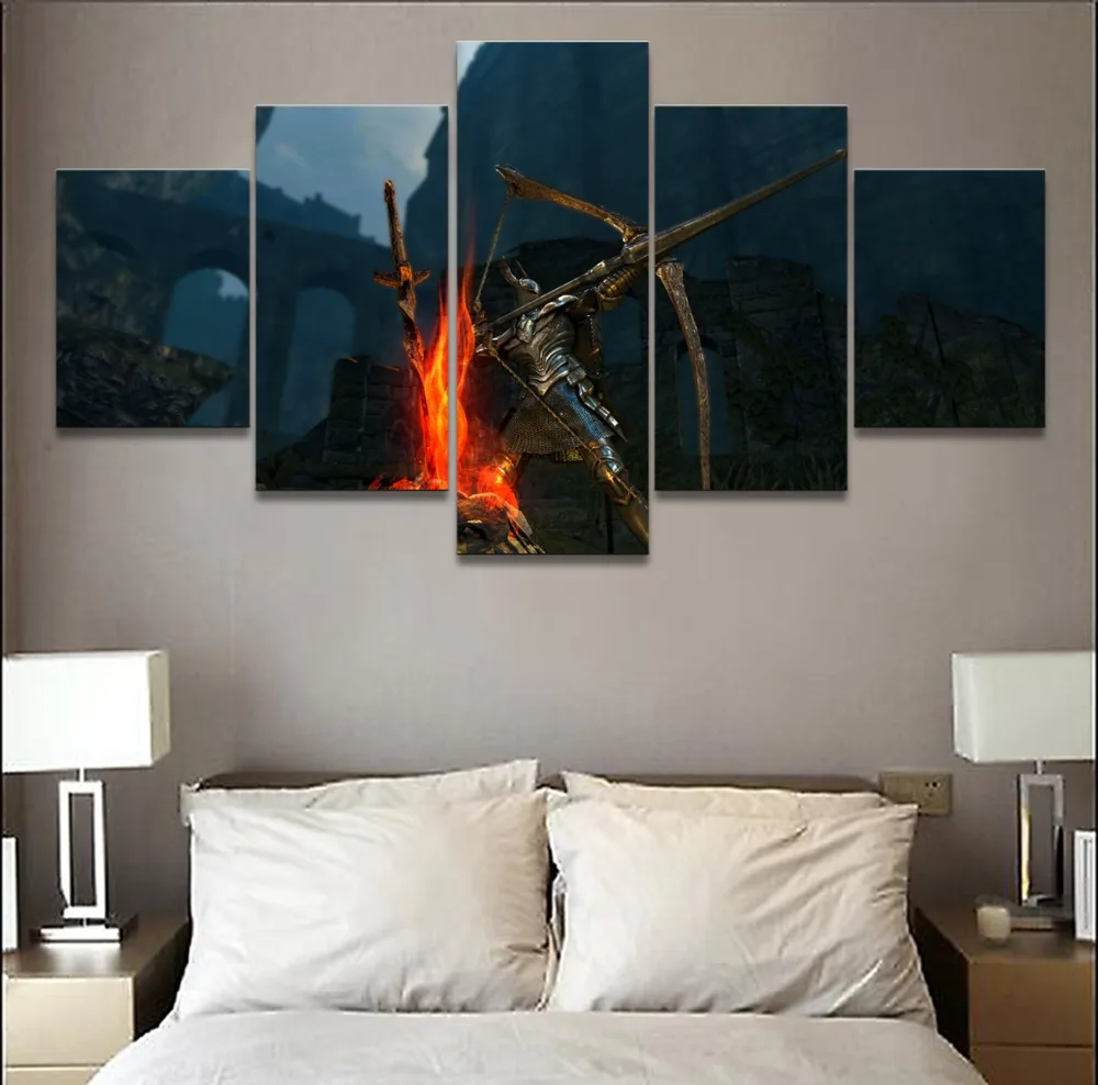 

Dark Souls Bow Shoot Warrior Game 5 Pieces Print Poster Canvas Painting Wall Art Living Room HD Print Painting Modern Home Decor