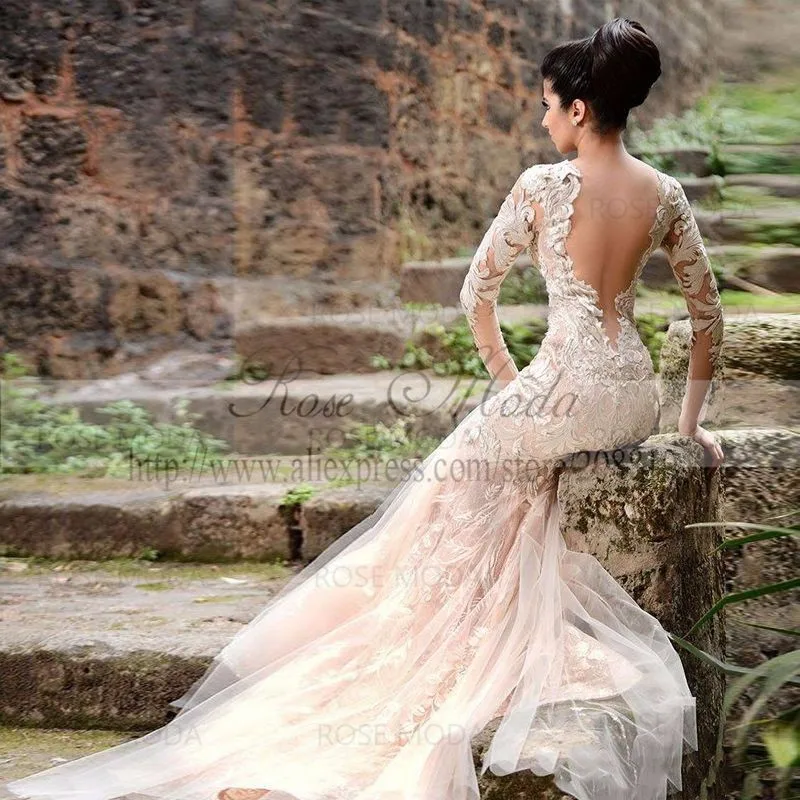 champagne lace wedding dressb