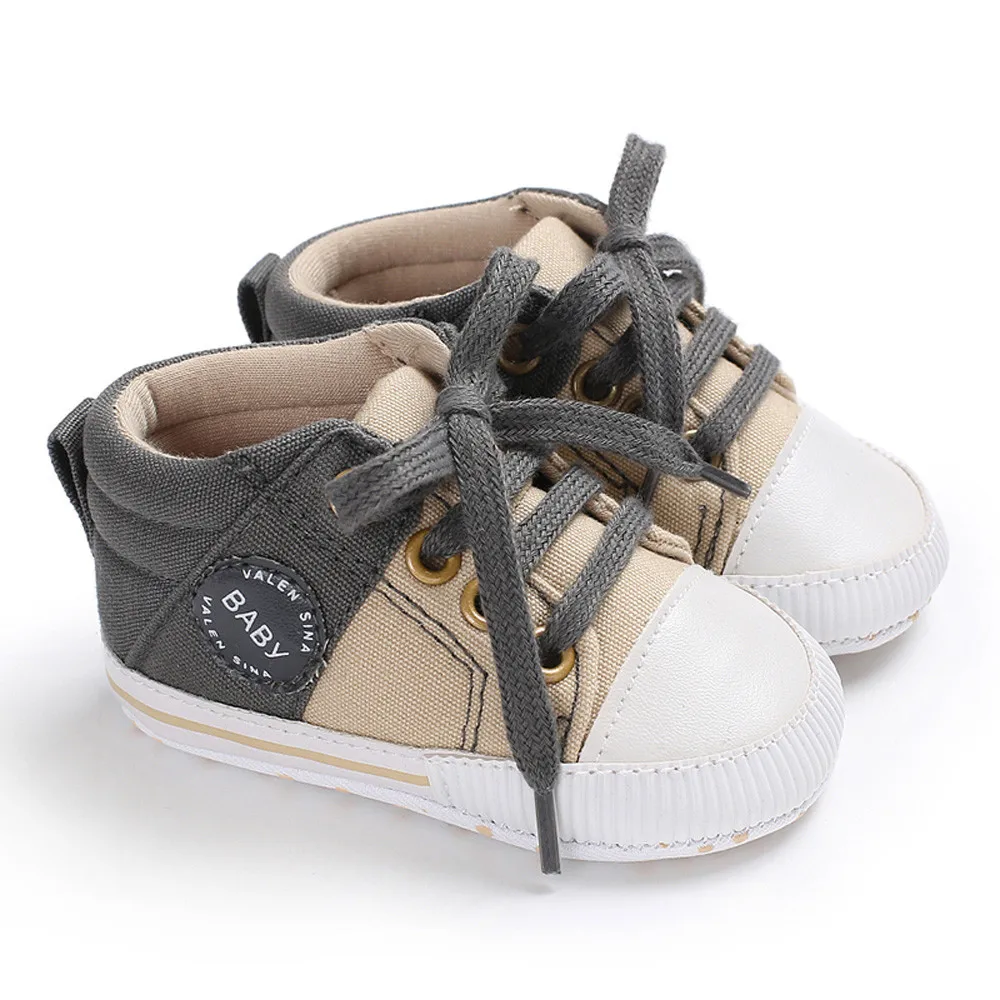 MUQGEW новорожденных Для маленьких мальчиков обувь для девочек малышей Дети Холст зашнуровать обувь разноцветные шпаргалки Prewalker мягкие Нескользящие обувь детская обувь - Цвет: Gray Shoes