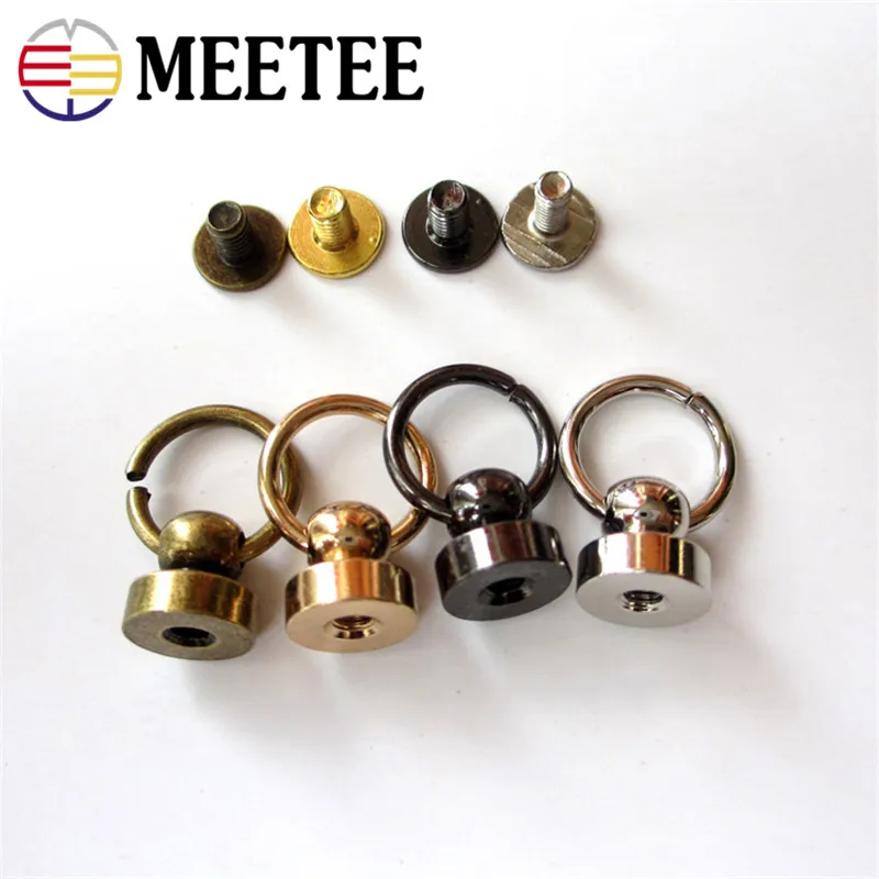 

MEETEE 10pcs DIY Ring Rotation Brass Nails Bag Hardware Accessories with Side Ring Band Nail Screw Chain Buckle Rivet F3-17