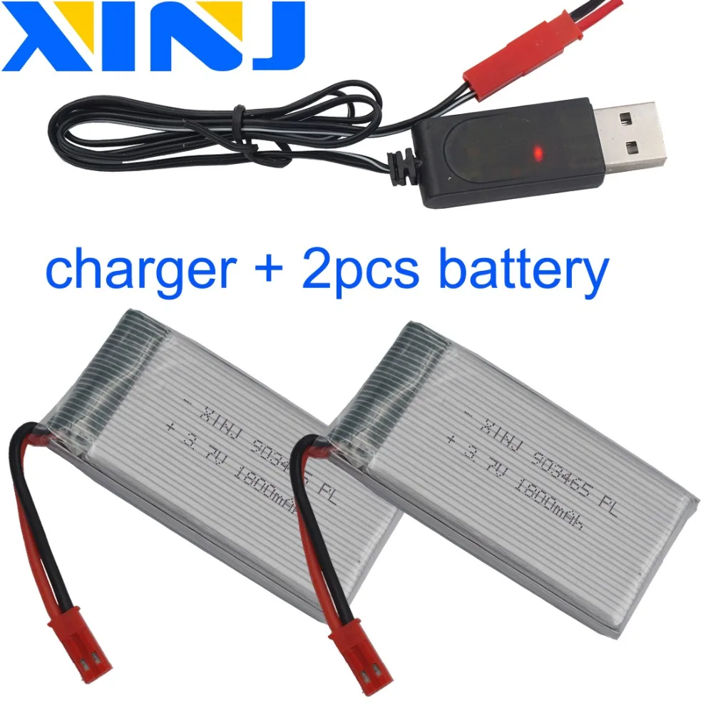 

XINJ 2pcs+charger 3.7V 1800mAh 25C Rechargeable Li-Polymer Li-po battery LI-ion forYX693-1 YX709-1 JJRC A6 Toys RC Drone 903465