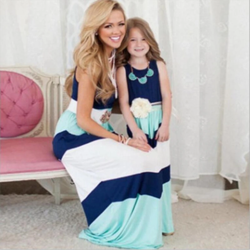 

LILIGIRL 2019 New Family Matching Clothes Mommy and Me Striped Dresses Mom and Daughter Kids Dress got Girls Clothes Outfits