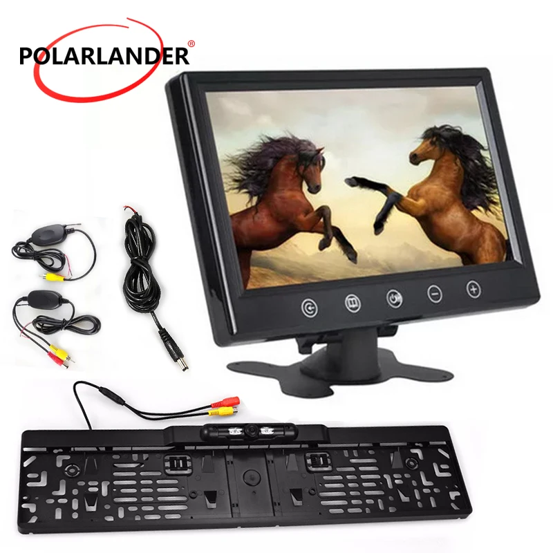 

9"TFT Car Monitor 16 LED Silver/Black Parking Monitor HD Desktop Reversing Camera Wireless Transmitter European License Plate