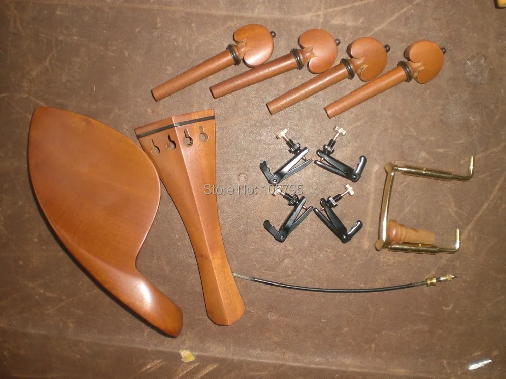 

5 Sets Jujube Violin parts 02# 4/4 with Fine tuners and tail gut & chin rest clamp