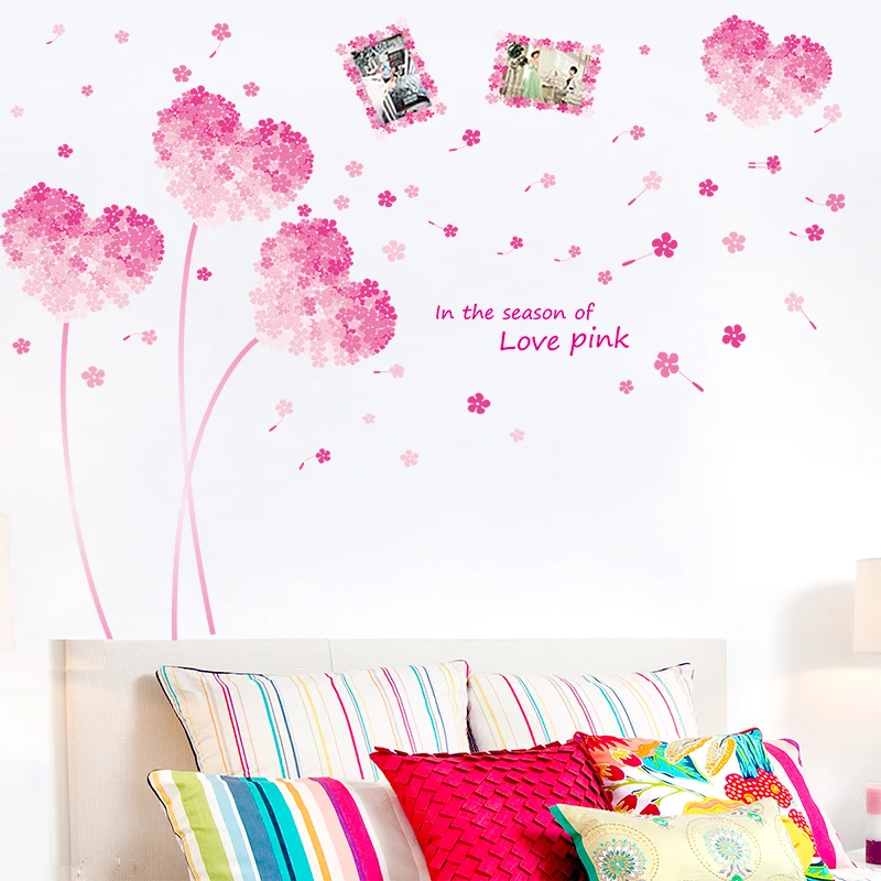 

[SHIJUEHEZI] Pink Flowers Wall Stickers for House Living Room Bedroom Decoration DIY Picture Frame Wall Decals