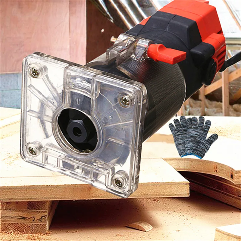 

Wood Electric Hand Trimmer 220V 420W 30000r/min Collet US Plug Corded Wood Laminator Router Joiners Aluminum + Wrench Gloves