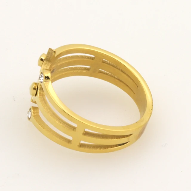 женское кольцо из нержавеющей стали золотистое с кристаллами фотография