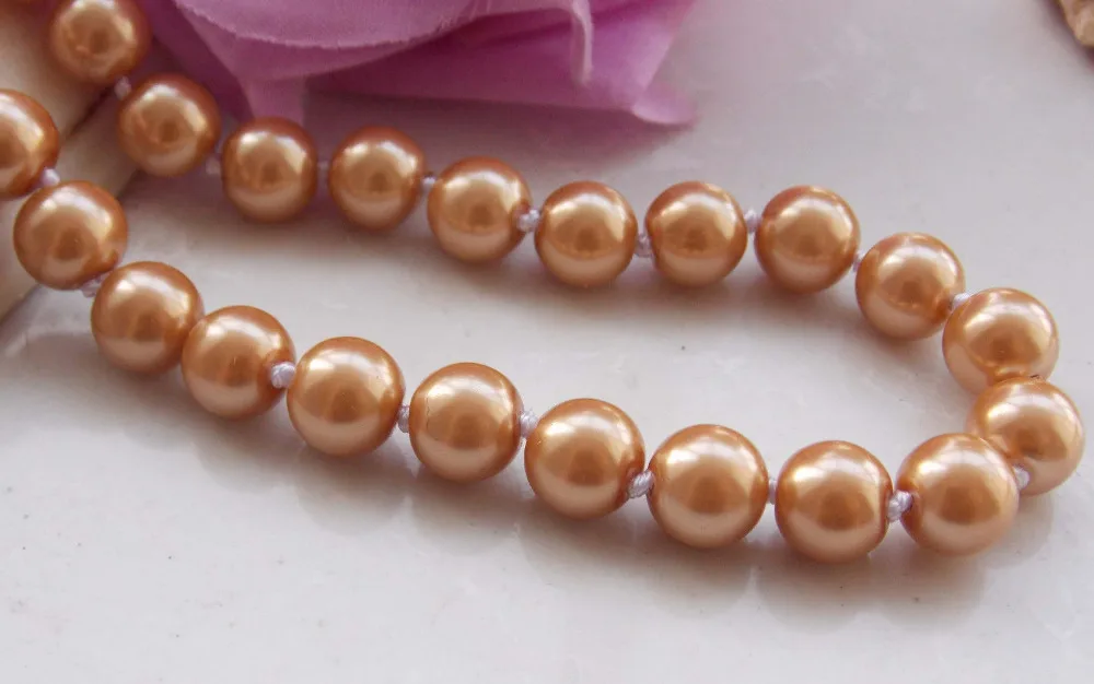 

Free Shipping >> 8mm Deep Yellow South Sea Shell Pearl Round Beads Necklace 18'' F-38